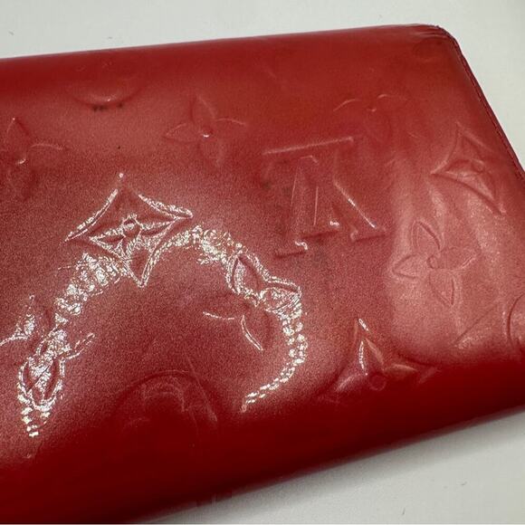 Louis Vuitton Monogram Vernis Porte Feuille Sarah Long Bifold Wallet Red 7.5 x 4 - Picture 12 of 14